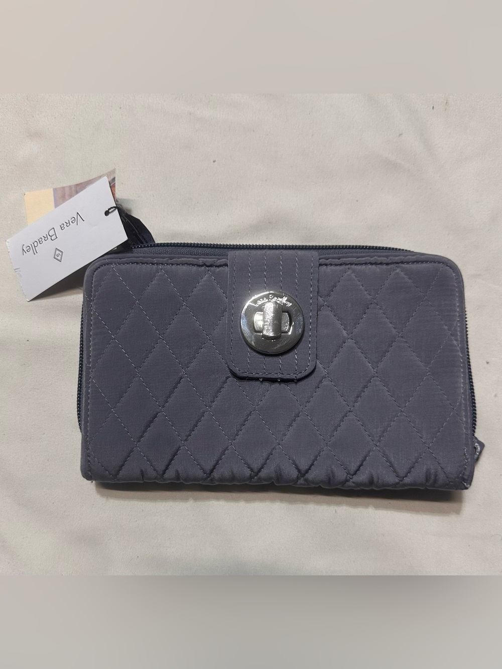Vera Bradley Quilted Slate Gray Wallet with Turn-Lock